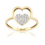 Gold ring with a heart-shaped diamond design on a white background