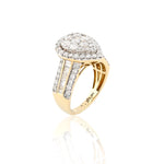 14K Gold Pear-Shape Diamond Engagment Ring – Cluster Center with Baguette & Round Accents – 2.03 CTW