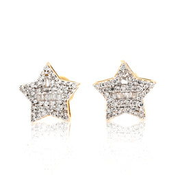 10K Gold Diamond Stud Earring – Star Shape with Baguette – 0.52 CTW