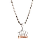 10K Gold Diamond Pendant – Two Tone Royal Queen Crown Accent Charm – 0.20 CTW