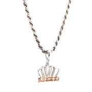 10K Gold Diamond Pendant – Two Tone Royal Queen Crown Accent Charm – 0.20 CTW