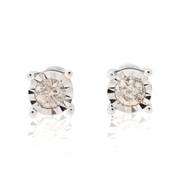 10K Gold Diamond Stud Earring – Solitaire with Illusion – 0.50 CTW