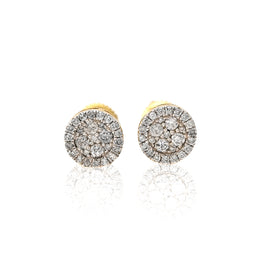 10K Gold Diamond Stud Earring – Circle Shape with Flower Cluster – 0.50 CTW