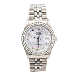 Custom Diamond Bezel Rolex 36MM DateJust Watch – All Steel 10 Pointer MOP Dial – 2.50 CTW
