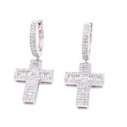 Diamond Dangling Cross Baguette Stone Setting - 10KT Gold & 1.65 CTW