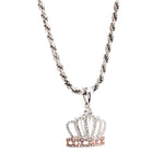 10K Gold Diamond Pendant – Two Tone Royal Queen Crown Accent Charm – 0.20 CTW