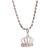 10K Gold Diamond Pendant – Two Tone Royal Queen Crown Accent Charm – 0.20 CTW