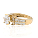 14K Yellow Gold Round Diamond Engagement Ring with Baguette Accents and Channel Set Side Stones, Elegant Bridal Jewelry, SB Jewelers