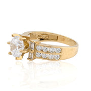 14K Yellow Gold Round Diamond Engagement Ring with Baguette Accents and Channel Set Side Stones, Elegant Bridal Jewelry, SB Jewelers