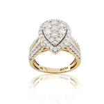 14K Gold Pear-Shape Diamond Engagment Ring – Cluster Center with Baguette & Round Accents – 2.03 CTW