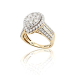 14K Gold Pear-Shape Diamond Engagment Ring – Cluster Center with Baguette & Round Accents – 2.03 CTW