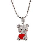 10K Gold Diamond Pendant – Teddy Bear Charm with Red Heart and Cheeks – 1.30 CTW