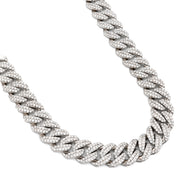 925 Sterling Silver Lab Diamond Necklace – Miami Cuban Link Hand-Set Pavé – 32.0 CTW