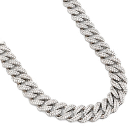 925 Sterling Silver Lab Diamond Necklace – Miami Cuban Link Hand-Set Pavé – 32.0 CTW