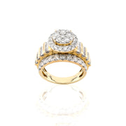 10K Gold Diamond Engagement Ring – Round Halo with Baguette Accents – 3.00 CTW