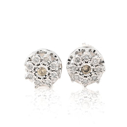10K Gold Diamond Stud Earring – Flower Shape with Illusion – 0.15 CTW