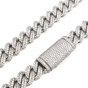 925 Sterling Silver Lab Diamond Necklace – Miami Cuban Link Hand-Set Pavé – 32.0 CTW