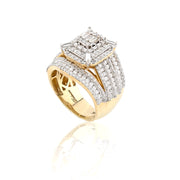 10K Gold Diamond Engagement Ring  – Multi-Layer Baguette & Round Cluster Design – 2.08 CTW