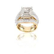 10K Gold Diamond Engagement Ring  – Multi-Layer Baguette & Round Cluster Design – 2.08 CTW