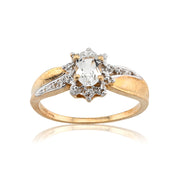 Gold ring with a diamond on a white background