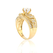Gold ring with diamond accents on a white background