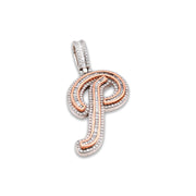10K Gold Diamond Charm – Custom Two Tone Initial Letter P Charm with Baguette – 2.27 CTW