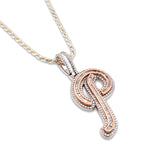 10K Gold Diamond Charm – Custom Two Tone Initial Letter P Charm with Baguette – 2.27 CTW