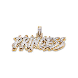 10K Gold Diamond Pendant – Custom Princess Script Charm with Baguette – 2.93 CTW