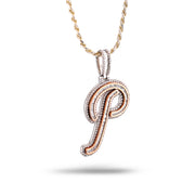 10K Gold Diamond Charm – Custom Two Tone Initial Letter P Charm with Baguette – 2.27 CTW