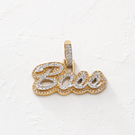 10K Gold Diamond Pendant – Custom Two Tone Boss Script Charm – 0.34 CTW