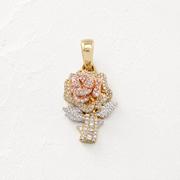 10K Gold Diamond Pendant – Tri-Color Gold Floral Charm with Baguette – 0.60 CTW