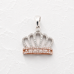 10K Gold Diamond Pendant – Two Tone Royal Queen Crown Accent Charm – 0.20 CTW