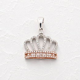 10K Gold Diamond Pendant – Two Tone Royal Queen Crown Accent Charm – 0.20 CTW