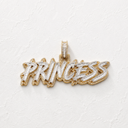 10K Gold Diamond Charm – Custom Princess Script Charm with Baguette – 2.93 CTW