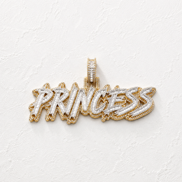 10K Gold Diamond Charm – Custom Princess Script Charm with Baguette – 2.93 CTW