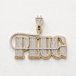 10K Gold Diamond Charm – Custom Two Tone Plug Charm with Baguette – 3.20 CTW