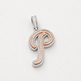 10K Gold Diamond Charm – Custom Two Tone Initial Letter P Charm with Baguette – 2.27 CTW
