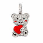 10K Gold Diamond Pendant – Teddy Bear Charm with Red Heart and Cheeks – 1.30 CTW