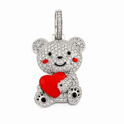 10K Gold Diamond Pendant – Teddy Bear Charm with Red Heart and Cheeks – 1.30 CTW