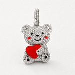 10K Gold Diamond Pendant – Teddy Bear Charm with Red Heart and Cheeks – 1.30 CTW