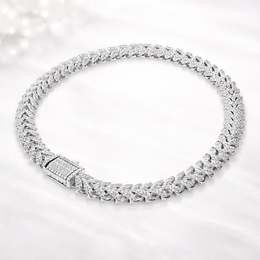 925 Sterling Silver Diamond Bracelet – Cuban Link Round Cluster Setting – 2.90 CTW