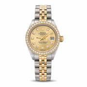 Custom Diamond Bezel Rolex 26MM DateJust Watch – Two Tone 10 Pointer Champagne Dial – 1.50 CTW