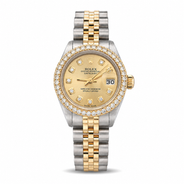 Custom Diamond Bezel Rolex 26MM DateJust Watch – Two Tone 10 Pointer Champagne Dial – 1.50 CTW