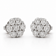 10K Gold Diamond Stud Earring – Seven Pointer Flower Cluster – 0.98 CTW