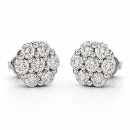 10K Gold Diamond Stud Earring – Seven Pointer Flower Cluster – 0.98 CTW