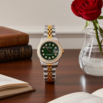 Custom Diamond Bezel Rolex 26MM DateJust Watch – Two Tone 10 Pointer Deep Green Dial – 1.50 CTW