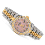 Custom Diamond Bezel Rolex 26MM DateJust Watch – Two Tone 10 Pointer Pink MOP Dial – 1.50 CTW