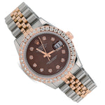 Custom Diamond Bezel Rolex 36MM DateJust Watch – Two Tone 10 Pointer Chocolate Dial – 3.28 CTW