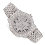 Custom Diamond Rolex 36MM DateJust Watch – Iced Out Flower Cluster All White Roman Dial – 12.00 CTW