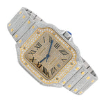 Custom Diamond Cartier 40MM Santos Watch – Iced Out Two Tone Gold Roman Dial – 13.00 CTW